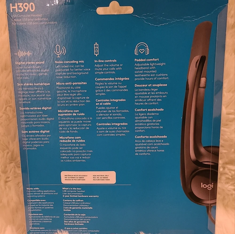 LOGITECH H390 Black Over the Ear Noise Canceling Headset USB Computer‎ NEW